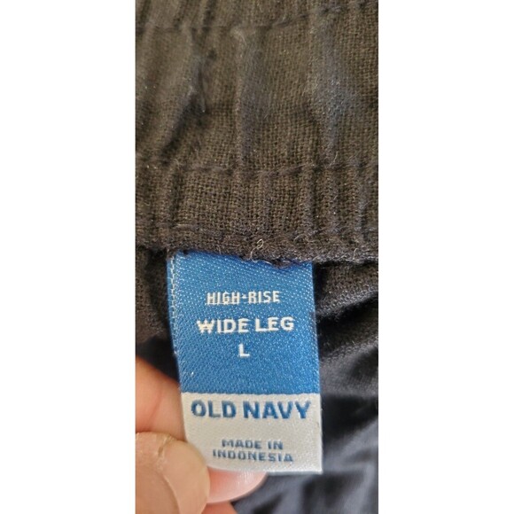 Old Navy Linen Pants High Rise Wide Leg Straight Comfort Waist Rayon Black Sz L - Picture 3 of 16